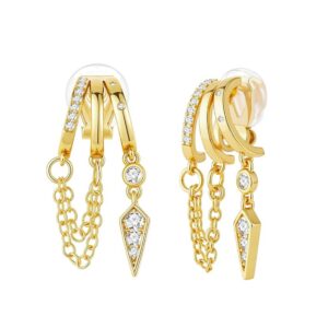 Brinco de pressão dourado de argola e correntes banhado a ouro