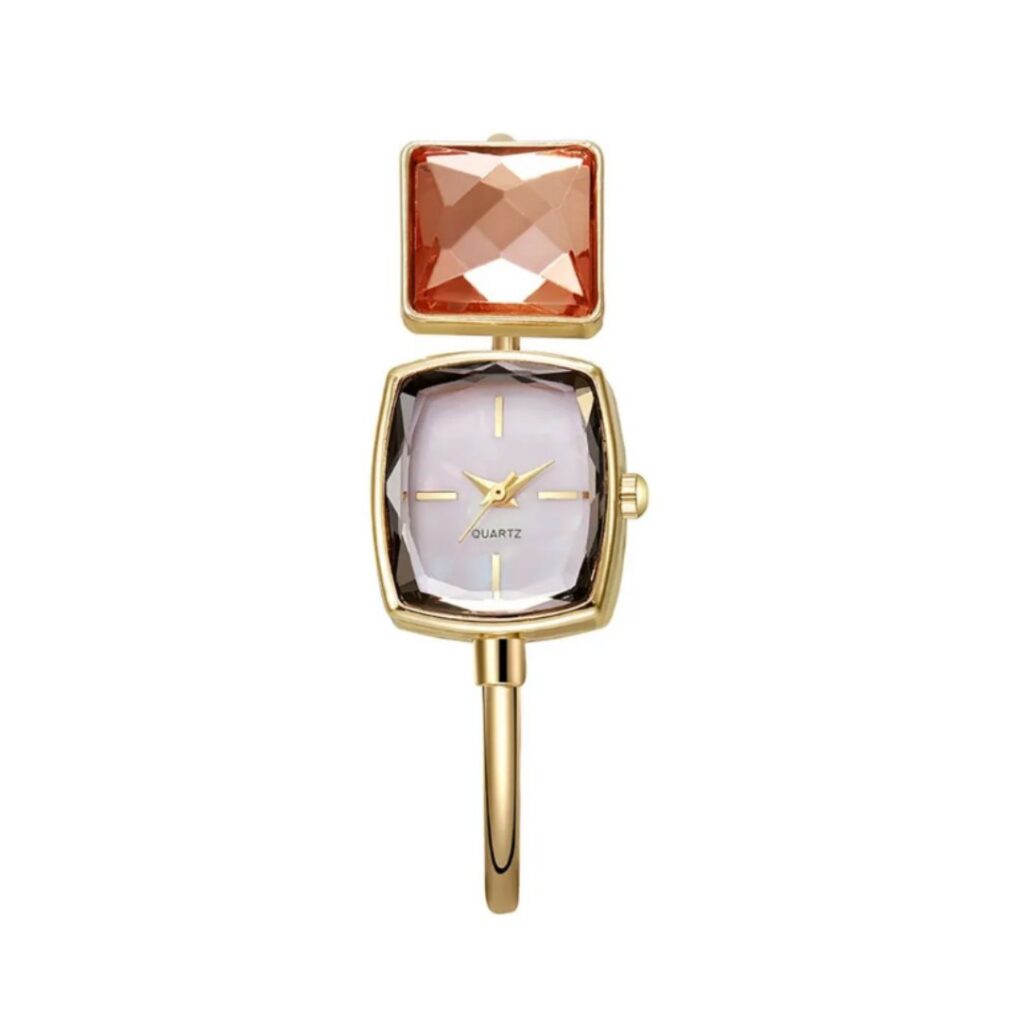relogio feminino fino quadrado com pedra diamante